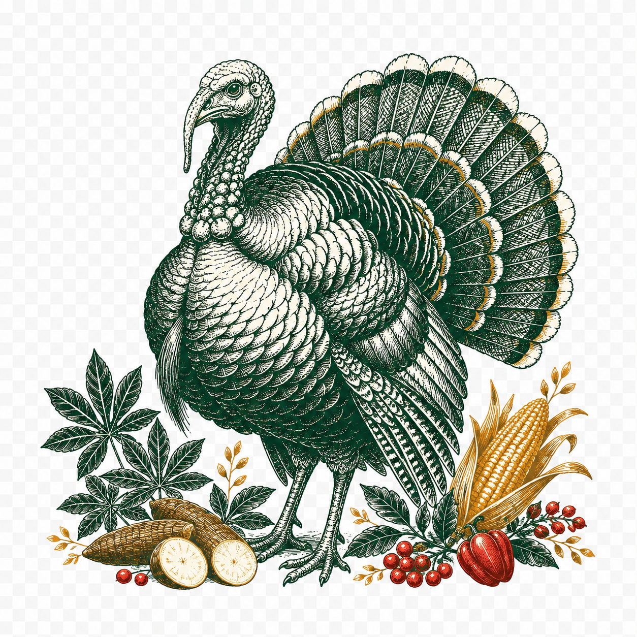 Detailed illustrated turkey