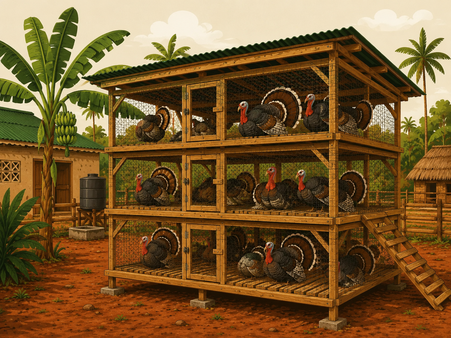 Turkeys walking through a farm field
